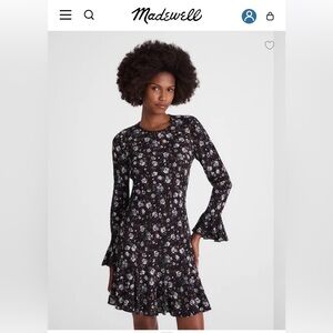 Madewell Black Floral Long-Sleeve a-line mini dress